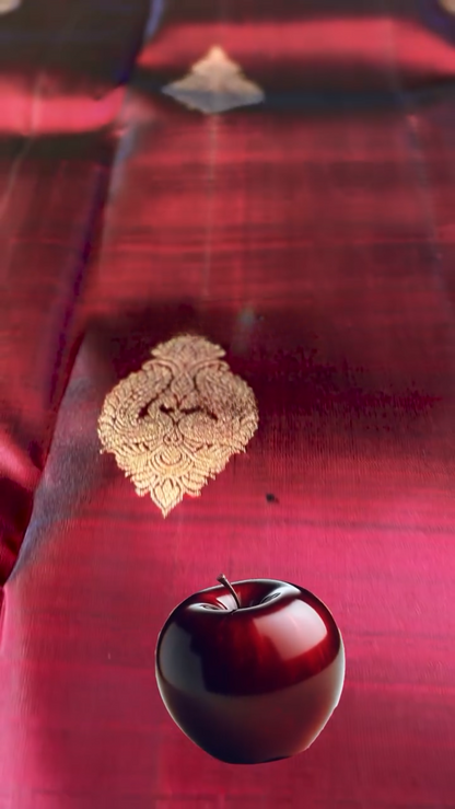 Regal Maroon – Banarasi Soft Silk Saree with Copper Zari Weaving