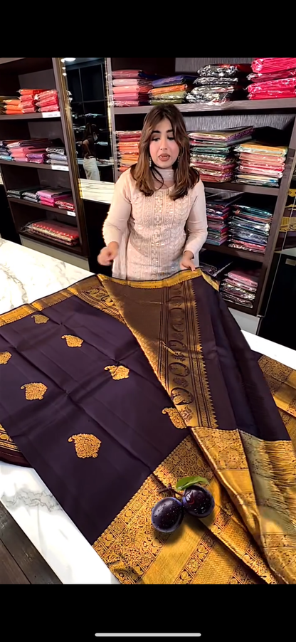 Elegant Purple Banarasi Soft Silk Saree with Golden Butta Weaving