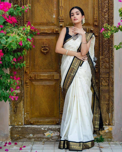 Elegant Banarasi Soft Silk Saree with Gold Zari Work