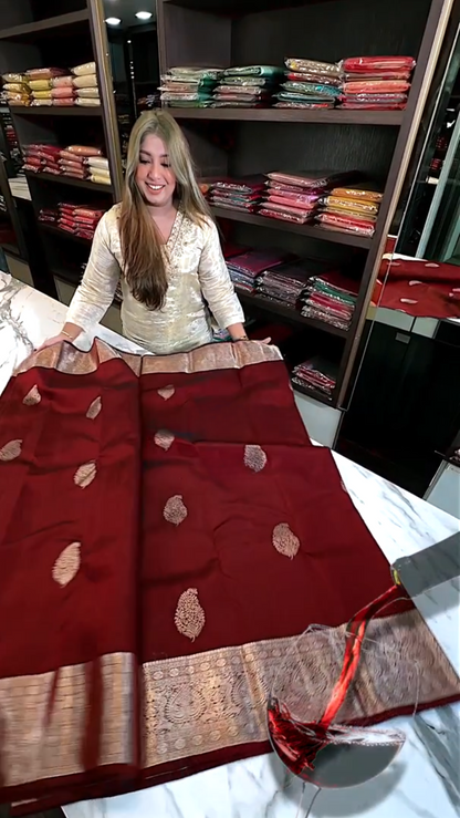 Elegant Banarasi Soft Silk Saree | Timeless Minimal Design by Shakuntala Saree