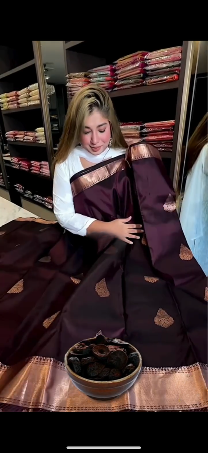 Deep Plum Purple – Banarasi Soft Silk Saree with Antique Zari Weaving
