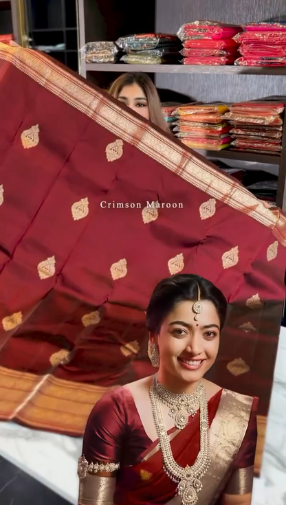 Regal Maroon – Banarasi Soft Silk Saree with Copper Zari Weaving
