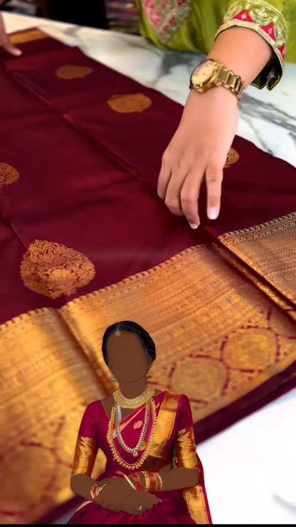 Cherry Glow – Banarasi Soft Silk Saree with Copper Zari Weaving