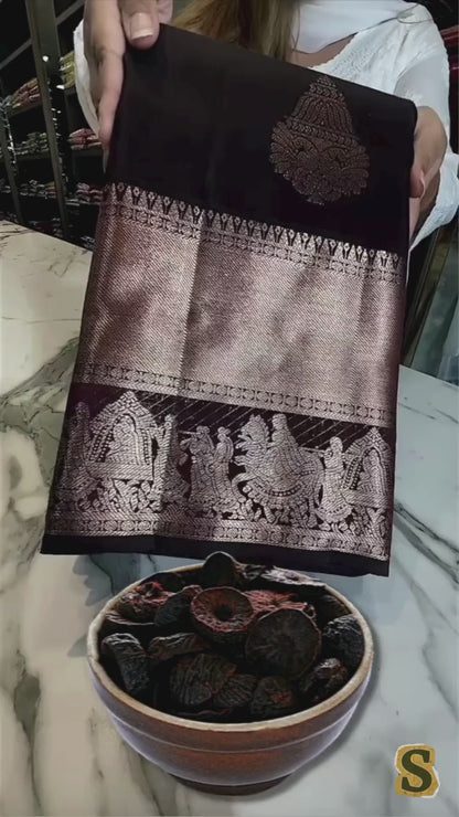 Deep Plum Purple – Banarasi Soft Silk Saree with Antique Zari Weaving
