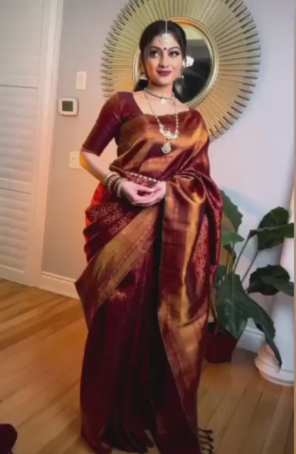 Banarasi Soft Silk Saree with Copper Zari – Sustainable Elegance in Every Drape