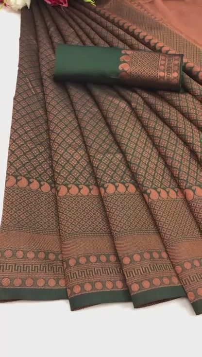 Elegance in Every Thread – Copper Zari Woven Banarasi Silk Saree