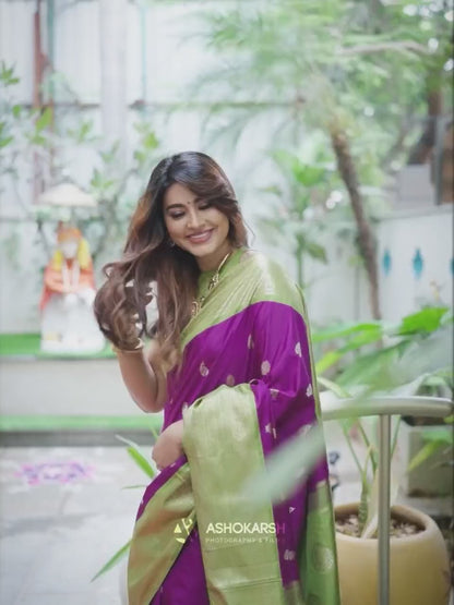 Royal Orchid – Banarasi Soft Silk Saree with Contrasting Zari Border