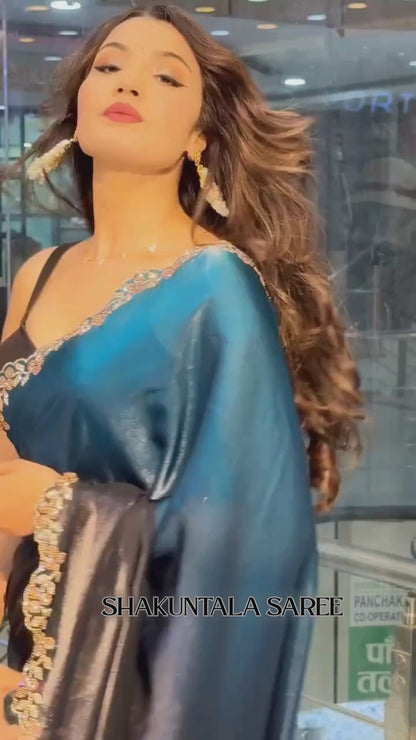 Timeless Grace in Dual Tones – Zarkan Work Designer Saree By Shakuntala Saree