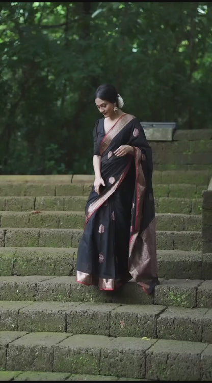 Graceful Elegance – Banarasi Soft Silk Saree with Gold Zari Weaving