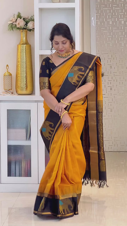 Banarasi Soft Silk Saree with Rich Elephant Border & Pallu Design