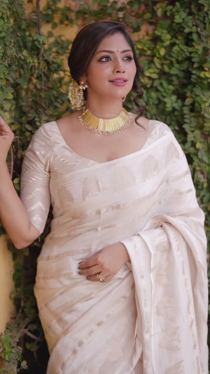 Elegant Banarasi Soft Silk Saree with Gold Zari Weaving
