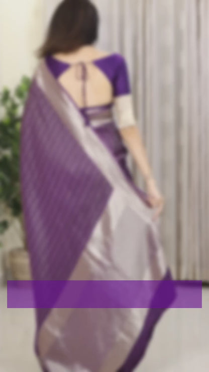 Elegant Banarasi Soft Silk Saree with Gold & Silver Zari Weaving