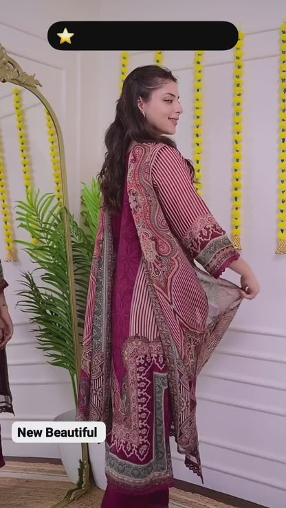 Elegant Rajhans Muslin Pakistani Suit Set with Hand Embroidery