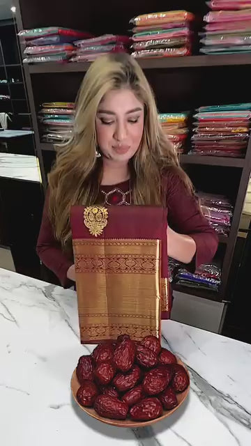 Elegant Maroon Banarasi Soft Silk Saree with Golden Butta Weaving